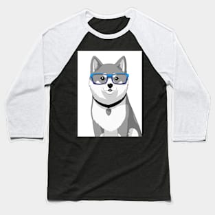 Cute Shiba Inu Dog with Nerdy Blue Glasses - Anime Wallpaper Baseball T-Shirt